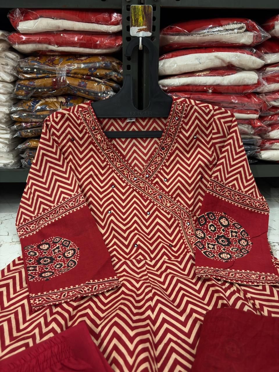 Cotton Printed Angrakha Anarkali Suit Set